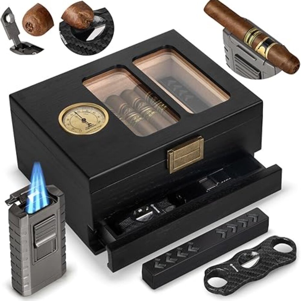 Usewire Cedar Wood Cigar Humidor Glass Top Storage Box | NIB